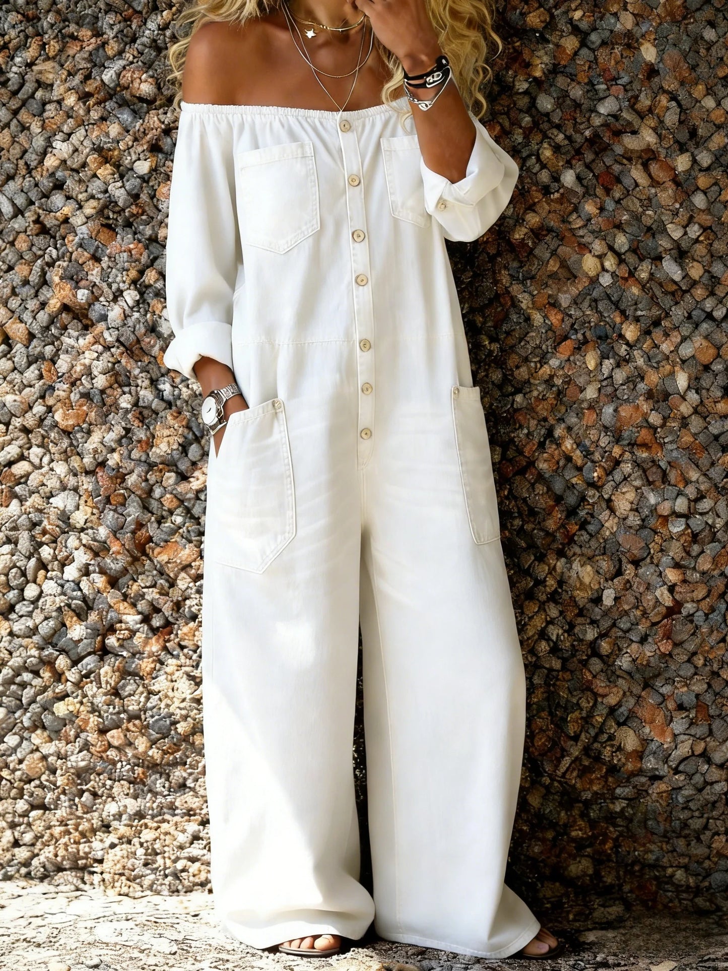 Noa | Mono denim con hombros descubiertos