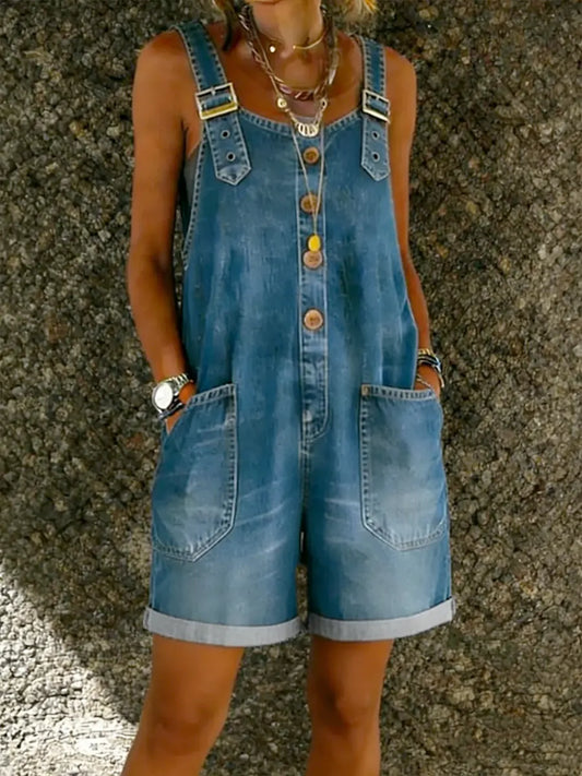 Zoë | Mono corto denim con tirantes