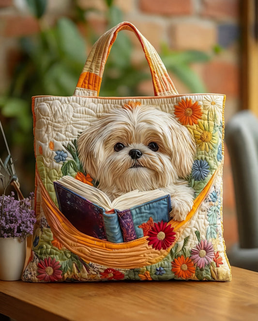 Bolso Artesanal “Shih Tzu con Libro y Flores”